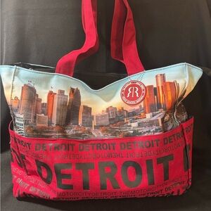 Robin Ruth Detroit Motor City Skyline Cityscape Tote Bag Purse Red and Black